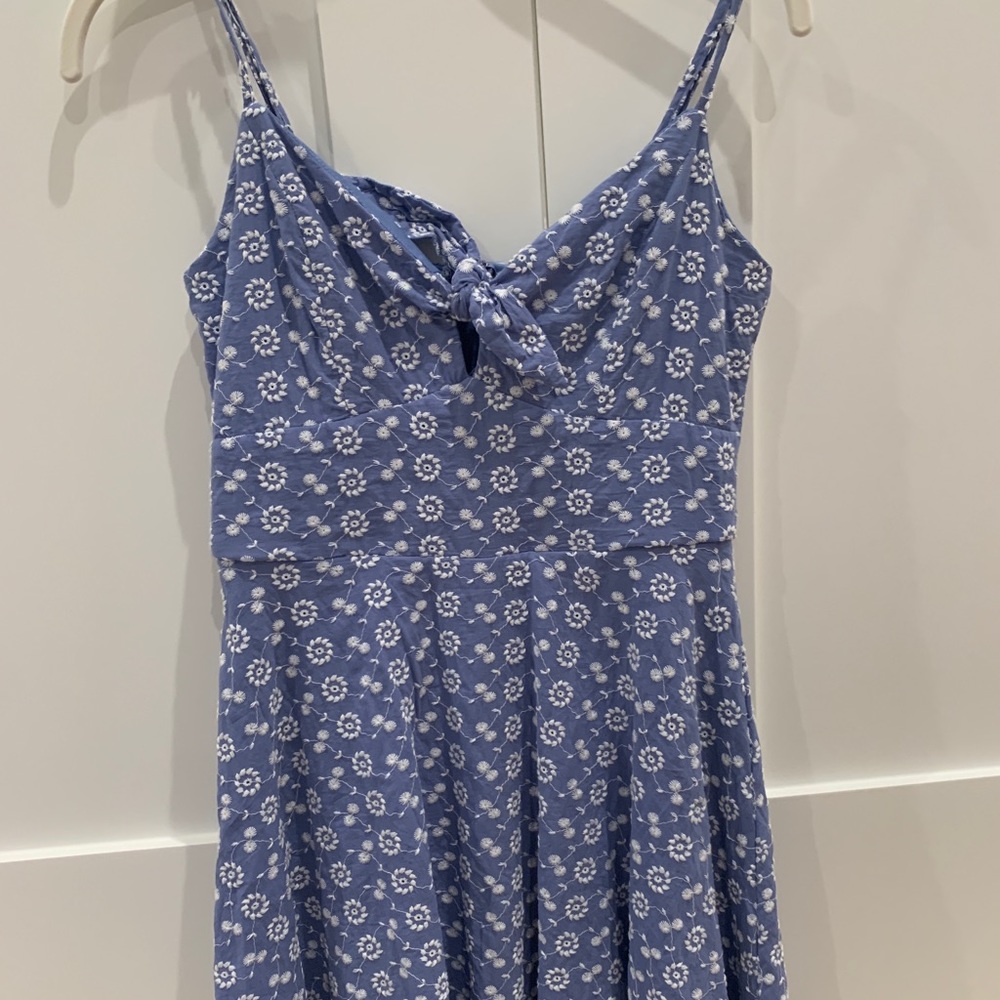 Blue Embroidered Mini Dress